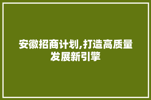 安徽招商计划,打造高质量发展新引擎