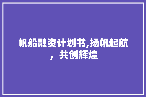 帆船融资计划书,扬帆起航，共创辉煌