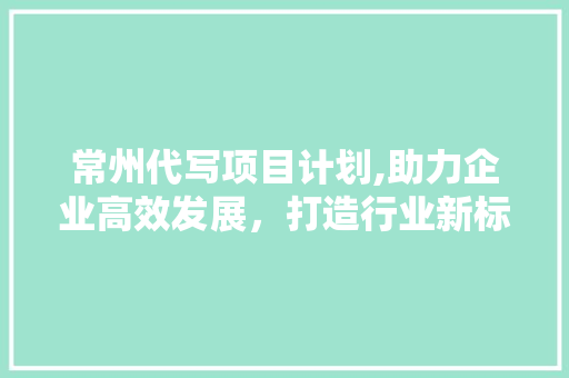 常州代写项目计划,助力企业高效发展，打造行业新标杆