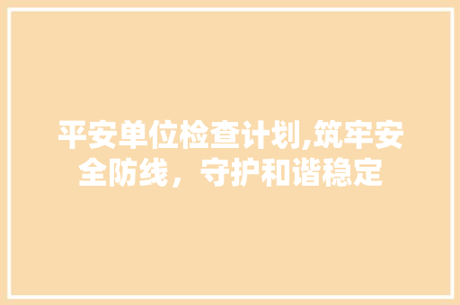 平安单位检查计划,筑牢安全防线，守护和谐稳定