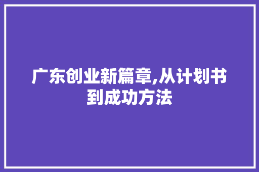广东创业新篇章,从计划书到成功方法