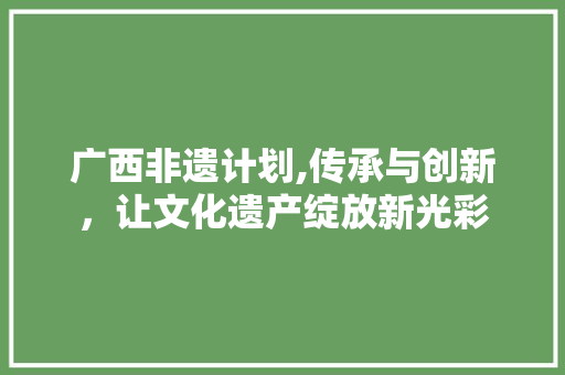 广西非遗计划,传承与创新，让文化遗产绽放新光彩