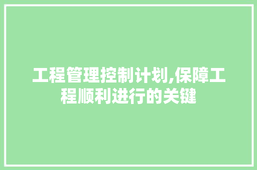 工程管理控制计划,保障工程顺利进行的关键