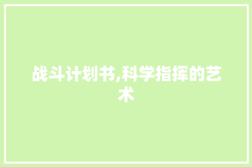战斗计划书,科学指挥的艺术