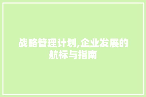 战略管理计划,企业发展的航标与指南
