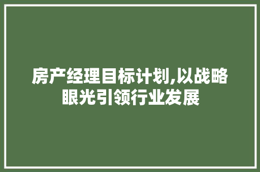 房产经理目标计划,以战略眼光引领行业发展
