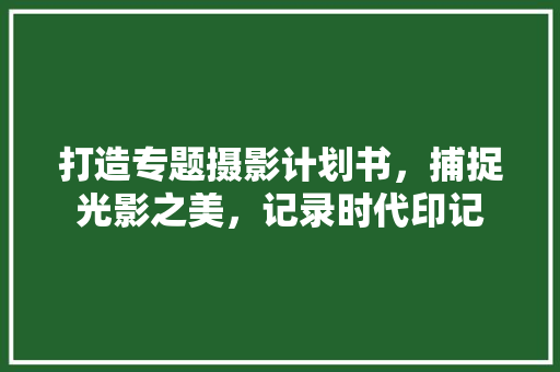 打造专题摄影计划书，捕捉光影之美，记录时代印记