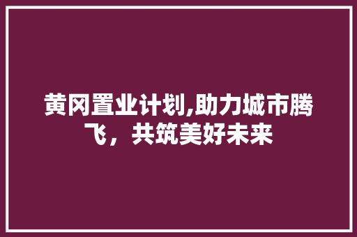 黄冈置业计划,助力城市腾飞，共筑美好未来