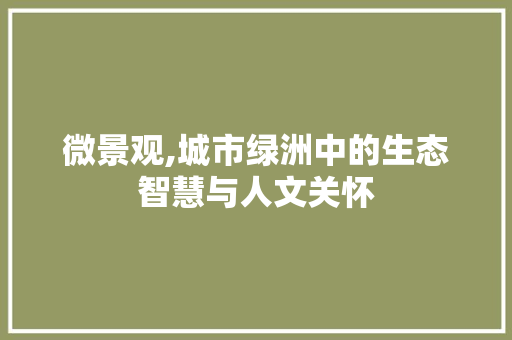 微景观,城市绿洲中的生态智慧与人文关怀