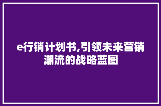 e行销计划书,引领未来营销潮流的战略蓝图
