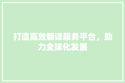 打造高效翻译服务平台，助力全球化发展