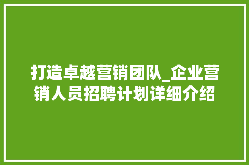 打造卓越营销团队_企业营销人员招聘计划详细介绍 古代典籍