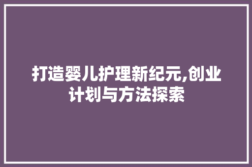 打造婴儿护理新纪元,创业计划与方法探索