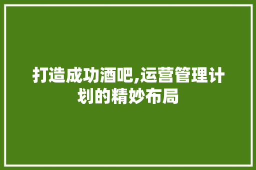 打造成功酒吧,运营管理计划的精妙布局