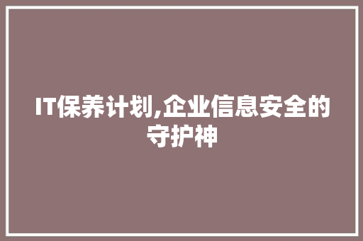 IT保养计划,企业信息安全的守护神