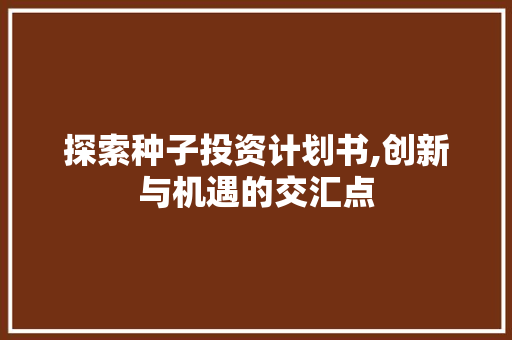 探索种子投资计划书,创新与机遇的交汇点