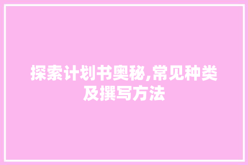 探索计划书奥秘,常见种类及撰写方法