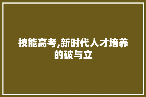 技能高考,新时代人才培养的破与立