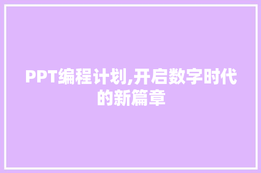 PPT编程计划,开启数字时代的新篇章