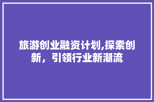 旅游创业融资计划,探索创新，引领行业新潮流