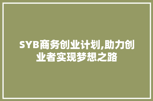 SYB商务创业计划,助力创业者实现梦想之路