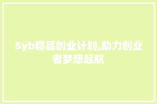 Syb精品创业计划,助力创业者梦想起航