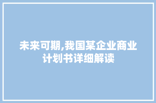 未来可期,我国某企业商业计划书详细解读 短语