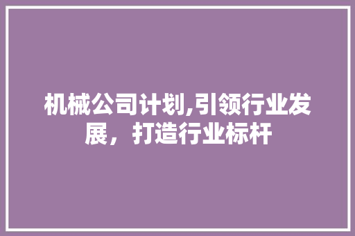 机械公司计划,引领行业发展，打造行业标杆