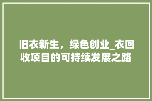 旧衣新生，绿色创业_衣回收项目的可持续发展之路