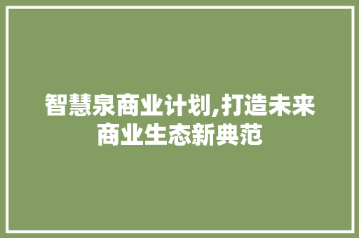 智慧泉商业计划,打造未来商业生态新典范