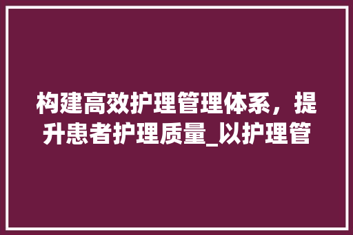 构建高效护理管理体系，提升患者护理质量_以护理管理计划书为例 近义词汇