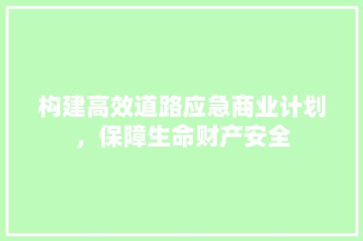 构建高效道路应急商业计划，保障生命财产安全