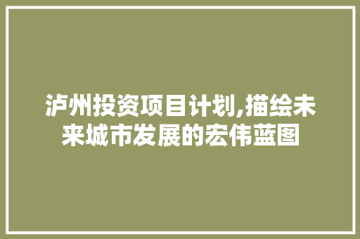 泸州投资项目计划,描绘未来城市发展的宏伟蓝图