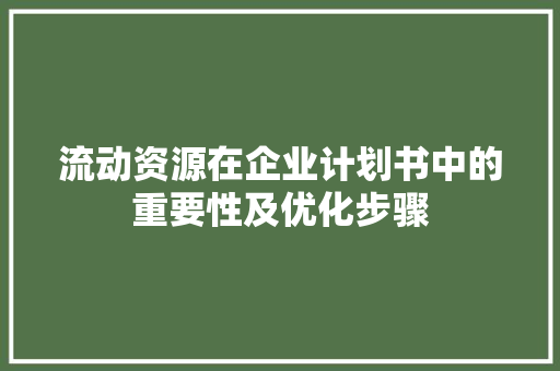 流动资源在企业计划书中的重要性及优化步骤