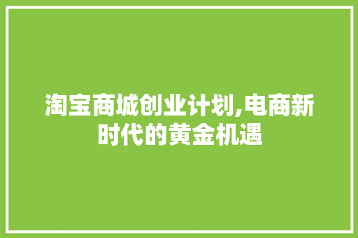 淘宝商城创业计划,电商新时代的黄金机遇