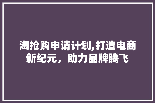 淘抢购申请计划,打造电商新纪元，助力品牌腾飞