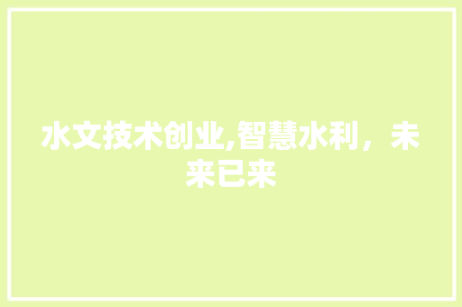 水文技术创业,智慧水利，未来已来