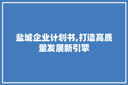 盐城企业计划书,打造高质量发展新引擎