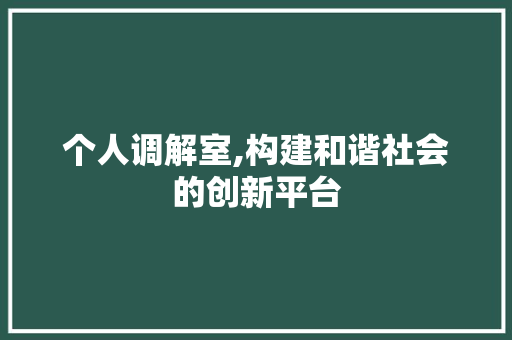 个人调解室,构建和谐社会的创新平台