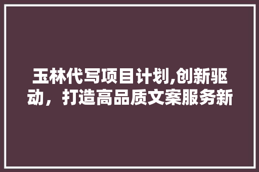 玉林代写项目计划,创新驱动，打造高品质文案服务新标杆