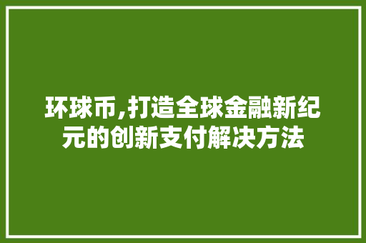 环球币,打造全球金融新纪元的创新支付解决方法