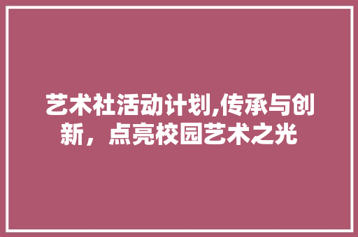艺术社活动计划,传承与创新，点亮校园艺术之光