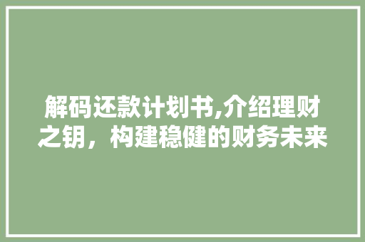 解码还款计划书,介绍理财之钥，构建稳健的财务未来