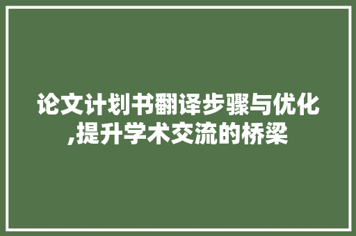 论文计划书翻译步骤与优化,提升学术交流的桥梁