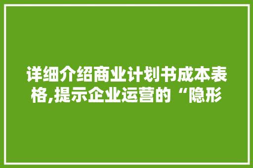详细介绍商业计划书成本表格,提示企业运营的“隐形”真相