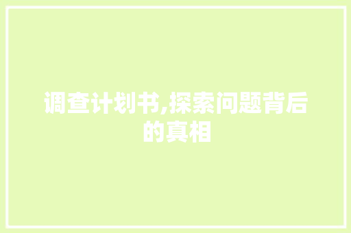 调查计划书,探索问题背后的真相