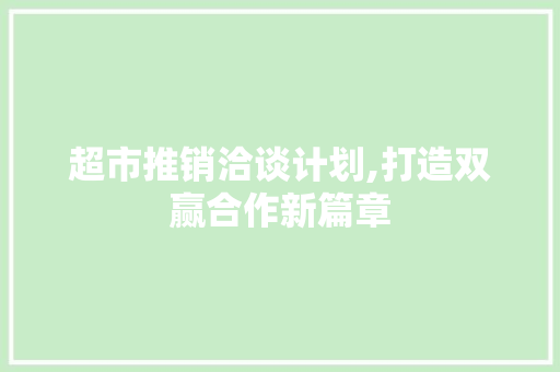 超市推销洽谈计划,打造双赢合作新篇章