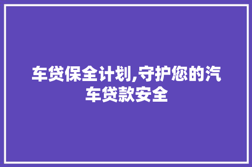 车贷保全计划,守护您的汽车贷款安全