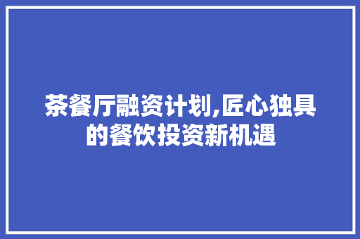 茶餐厅融资计划,匠心独具的餐饮投资新机遇