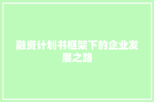 融资计划书框架下的企业发展之路